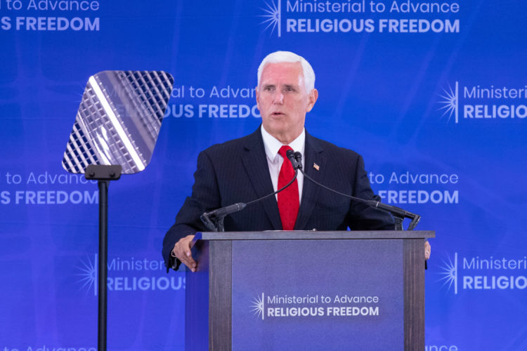 Vice President Pence addresses keynote speech at the Ministerial to Advance Religious Freedom in Washington DC on July 18, 2019. (Lynn Lin/Epoch Times)