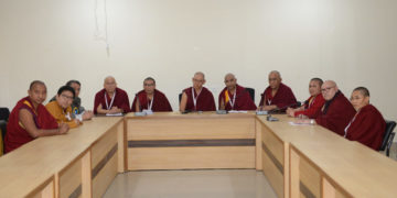 Lamas and representatives of the Buddhist from Himalayan region takes a question from a journalist on the sidelines of the 14th Tibetan Religious Conference in Dharamshala, India, on 29 November 2019.