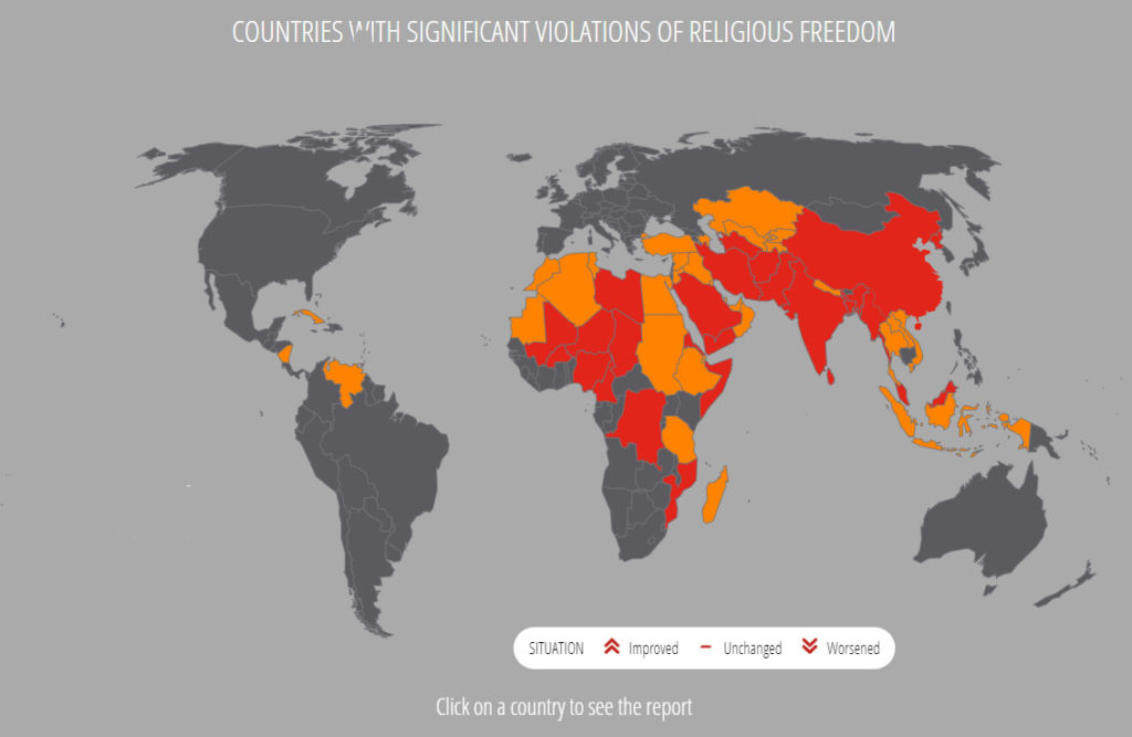 Map of Religiouse freedom in 25 countris on the world - བོད་ཀྱི་དུས་བབ།