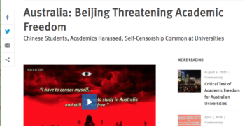 Human Rights Watch says China’s government and its supporters have monitored, harassed and intimidated pro-democracy Chinese students living in Australia(Image:screenshot)