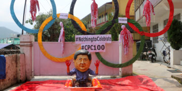 Students for a Free tibet Protests on the 100th Anniversary of CPC  1st July 2021 at Mcloed Ganj. (Tibet Times)
