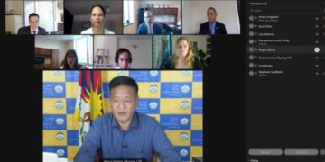 Sikyong Penpa Tsering with the leaders of the Bureau of Democracy, Human Rights, and Labor.