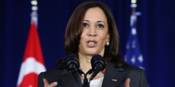 US vice president Kamala Harris criticised China in Singapore on her Asia trip. Photograph: Evelyn Hockstein/AFP/Getty Images