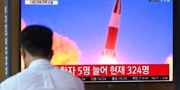 South Korean television broadcast news of the latest launch with file footage. Photo (BBC)