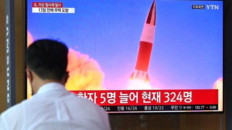 South Korean television broadcast news of the latest launch with file footage. Photo (BBC)