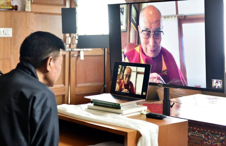Sikyong Penpa Tsering is updating the CTA's work to His Holiness The 14the Dalai Lama.