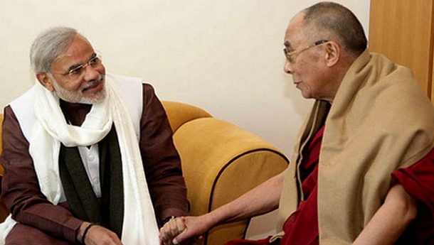 His Holiness the Dalai Lama with Narendra Modi.