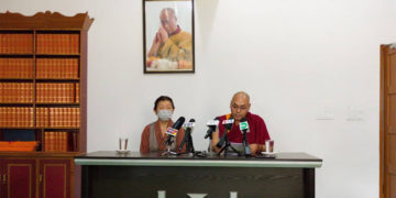 Elected TPiE member Dolma Tsering (L) and Khenpo Sonam Tenphel (R) addressing the press conference on 7th October, 2021. Photo: Tibet Times