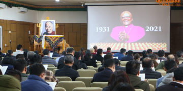 Central Tibetan Administration holds a prayer service to Condolence the passing away of #DesmondTutu. Photo: Tibettimes 2021/12/27
