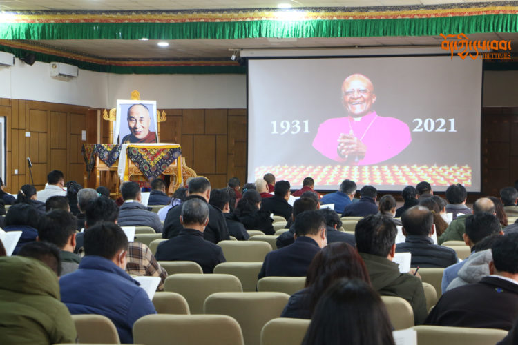 Central Tibetan Administration holds a prayer service to Condolence the passing away of #DesmondTutu. Photo: Tibettimes 2021/12/27