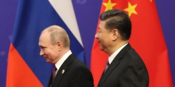 Russian President Vladimir Putin and Chinese President Xi Jinping meet at the Friendship Palace in Beijing on April 26, 2019. KENZABURO FUKUHARA/POOL/KYODONEWS5