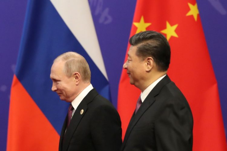 Russian President Vladimir Putin and Chinese President Xi Jinping meet at the Friendship Palace in Beijing on April 26, 2019. KENZABURO FUKUHARA/POOL/KYODONEWS5