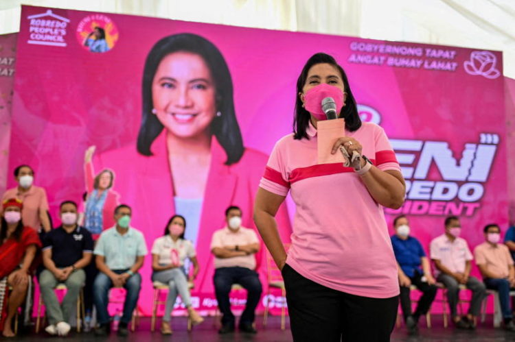FILE PHOTO: Philippine Vice President Leni Robredo, presidential candidate for the 2022 Philippine elections, speaks during a campaign rally in Quezon City, Metro Manila, Philippines, Feb 13, 2022. (Reuters)