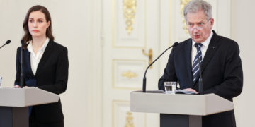 Finland’s President Sauli Niinistö (right) and PM Sanna Marin. Photograph: Markku Ulander/Lehtikuva/AFP/Getty Images