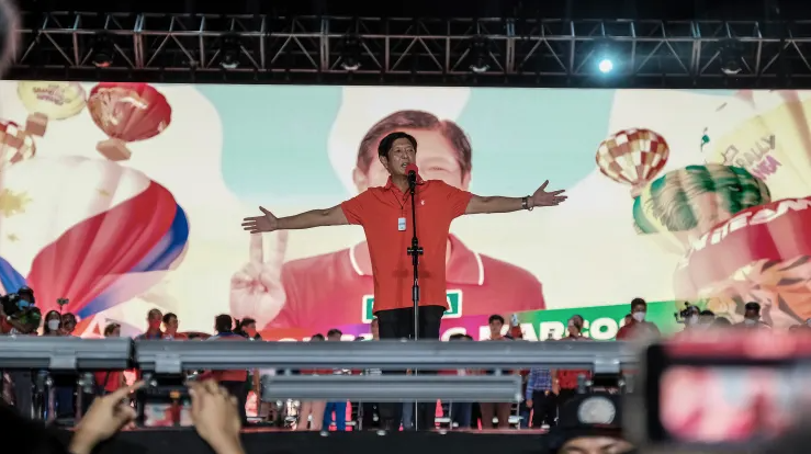 Presidential candidate Ferdinand Marcos Jr. at his campaign rally in San Fernando, the Philippines, on April 29, 2022. The Philippine presidential election will be held on May 9, 2022.