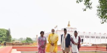 Prime Minister Narendra Modi met Nepal Prime Minister Sher Bahadur Deuba in Lumbini on 16 May 2022.