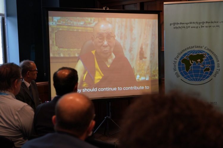 His Holiness the Dalai Lama video addressing the 8th WPCT. Photo Source: tibetanparliament.org/