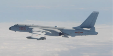 China sends three H-6 bombers over the Miyako Strait in Southern Japan. Photo: Handout