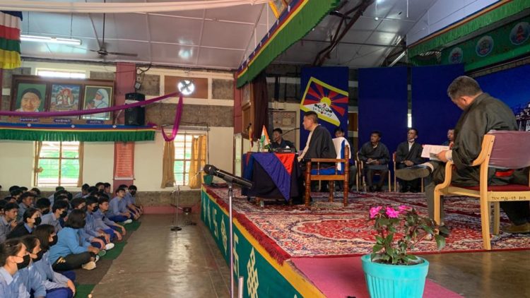 Sikyong Penpa Tsering addressing the faculty and students of TCV Bylakuppe school.