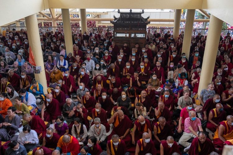 A view of some the more than 9000 people gathered at the Main Tibetan Temple to attend the Preliminary Heruka Empowerment given by His Holiness the Dalai Lama in Dharamsala, HP, India on July 8, 2022. Photo by Tenzin Choejor