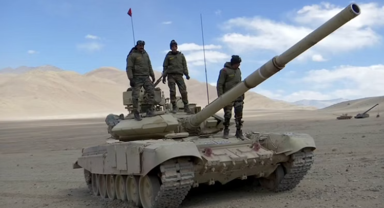 Indian Army soldiers atop a T-90 tank in Ladakh | Representational image | ANI