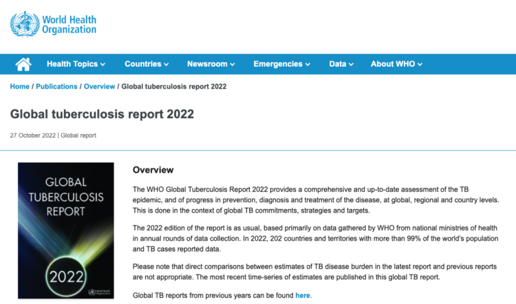 Global Tuberculosis Report 2022. Photo:WHO's website screenshot