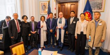 Sikyong-led Tibetan delegation with Speaker Emerita Nancy Pelosi and Congressman Jim McGovern.