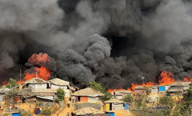 A massive fire broke out in a Rohingya refugee camp in Cox's Bazar, Bangladesh, on Sunday. Photograph: Reuters