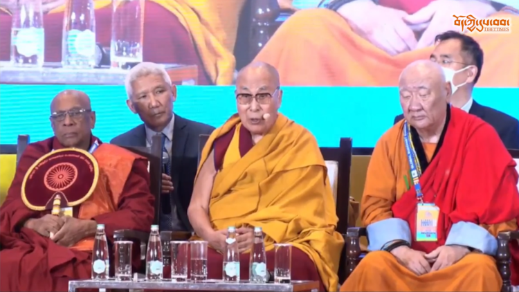 H.H The Dalai Lama address the Global Buddhist Summit at New Delhi, 21 April 2023. Photo: Tibet House Delhi