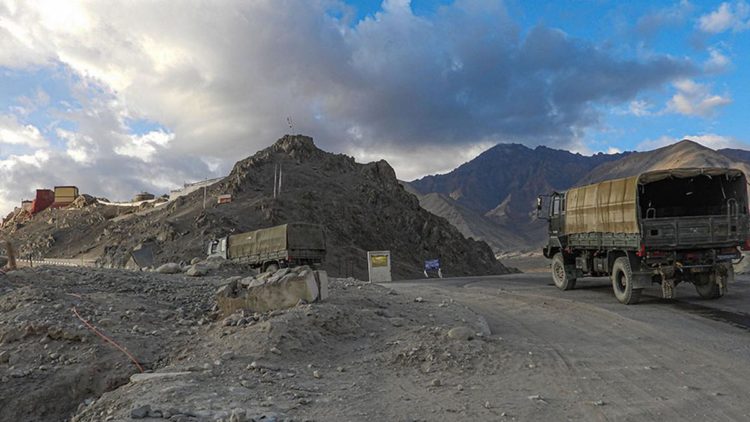 Army vehicles move towards Line of Actual Control in Leh on September 27, 2020. Photo Credit: PTI