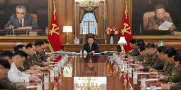 North Korean leader Kim Jong Un leads a meeting of the Central Military Commission in Pyongyang, North Korea, on Wednesday.