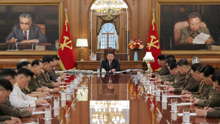 North Korean leader Kim Jong Un leads a meeting of the Central Military Commission in Pyongyang, North Korea, on Wednesday.