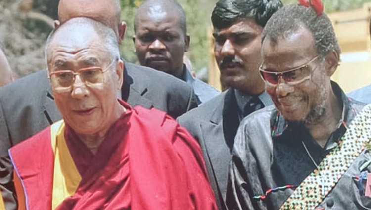 His Holiness the Dalai Lama with Prince Mangosuthu Buthelezi during a visit to South Africa.