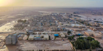 General view of flood water covering the area as a powerful storm and heavy rainfall hit Al-Mukhaili, Libya September 11, 2023, in this handout picture. (REUTERS)