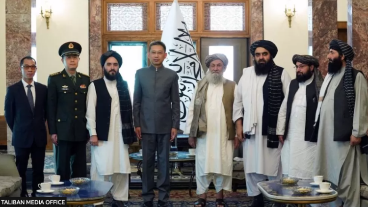 Top Taliban officials were on hand to welcome Mr Zhao