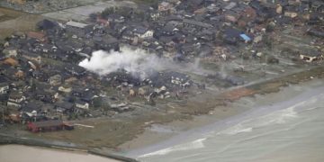 An area affected by the earthquake in Suzu, Ishikawa prefecture, Japan, on January 2. Kyodo News/AP