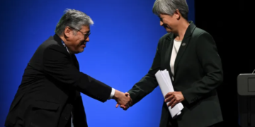Australian Foreign Minister Penny Wong's announcement on Monday was welcomed by the Philippine Secretary of Foreign Affairs Enrique Manalo [Jaimi Joy/Reuters]