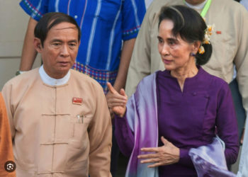 Daw Aung San Suu Kyi and U Win Myint, who were both detained by the military in the February 1 coup. (AFP)