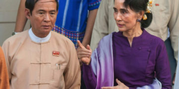 Daw Aung San Suu Kyi and U Win Myint, who were both detained by the military in the February 1 coup. (AFP)