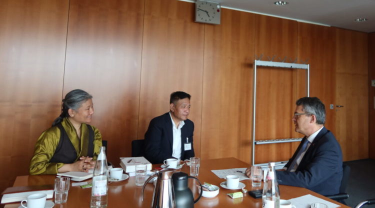 Sikyong Penpa Tsering, accompanied by Representative Thinley Chukki, during the meeting with Hon. Roderich Kiesewetter, member of German Bundestag, representative of foreign affairs for the CDU/CSU Caucus, and Deputy Chairman of the Parliamentary Oversight Panel.