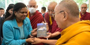Tibetan spiritual leader Dalai Lama releasing the book on the Tibetan struggle for autonomy at Mc Leodganj, Dharmasala, Himachal Pradesh | Photo Credit: By Arrangement