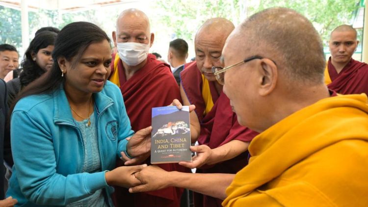 Tibetan spiritual leader Dalai Lama releasing the book on the Tibetan struggle for autonomy at Mc Leodganj, Dharmasala, Himachal Pradesh | Photo Credit: By Arrangement