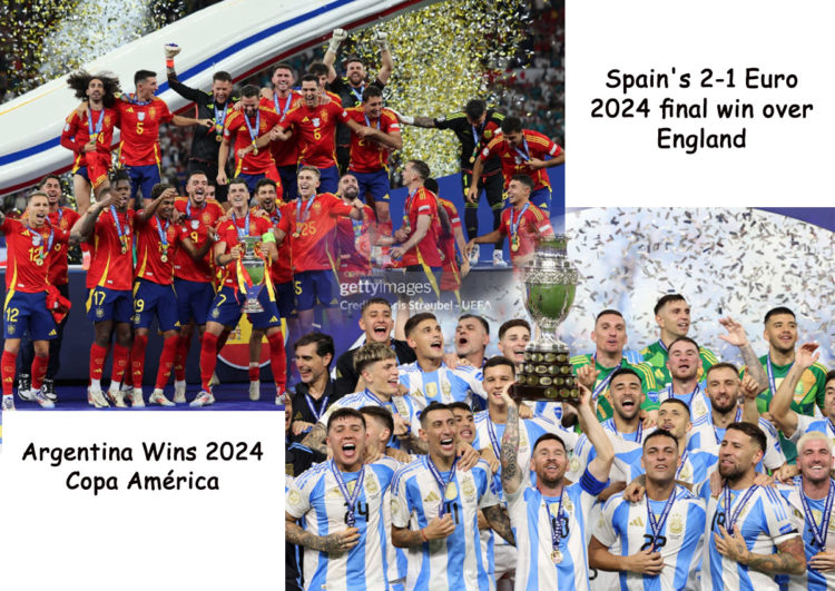 Winners of 2024 Copa América and 2024 European Championships.