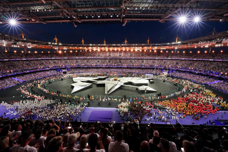 Athletes make their way into Stade de France for the closing ceremony. (David Davies/PA Images via Getty Images)