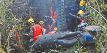 Rescuers search for bodies on the site of the Air Dynasty helicopter crash in Suryachaur area, northwest of Kathmandu, on Wednesday. Angad Dhakal/TKP