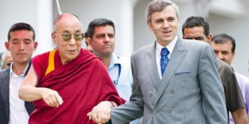 His Holiness the Dalai Lama with Chief Minister of Jammu and Kashmir Omar Abdullah on July 12, 2012. Photo by Tenzin Choejor