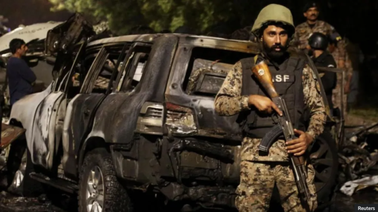 A massive blast rocked a road near the airport of Karachi, Pakistan's largest city