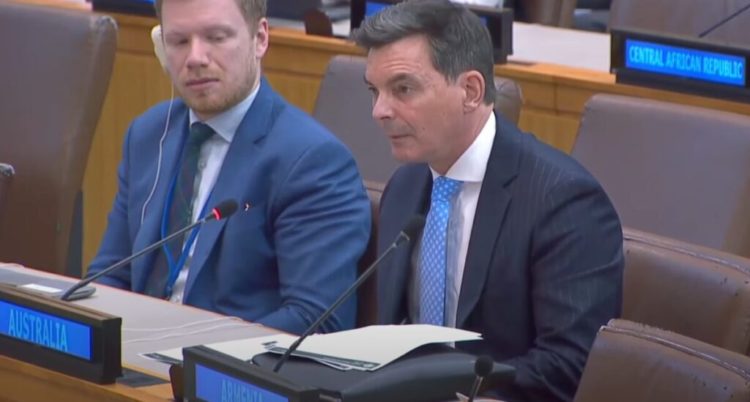 James Martin Larsen, Australia’s Ambassador and Permanent Representative to the United Nations, delivers a joint statement on human rights abuses in Tibet and East Turkistan. Photo source: UN Web TV