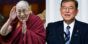 པར་འགྲེལ། ༧གོང་ས་རྒྱལ་བ་རིན་པོ་ཆེ་མཆོག་དང་ཉི་ཧོང་གི་སྲིད་བློན་ཤི་གྷེ་རུ་ཨི་ཤི་བྷ་མཆོག པར་བོདཀྱི་དུས་བབ་གསར་ཁང་གིས་བཟོ་སྒྲིག་བྱས།