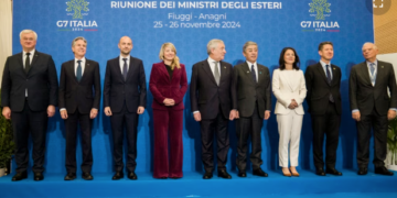 G7 foreign ministers pose for a group photo in Rome on November 26 2024